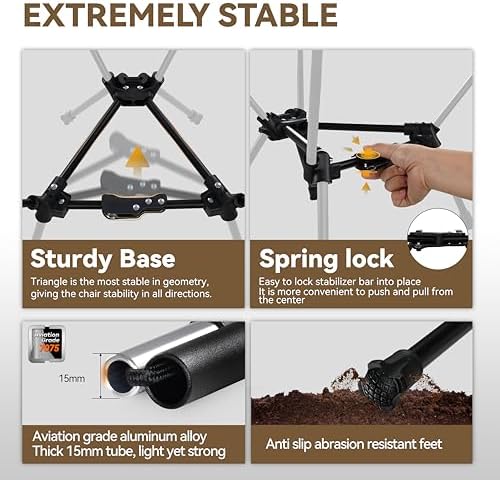 MARCHWAY Lightweight Folding Camping Chair with Spring Lock, Stable Compact Portable for Outdoor Camp, Travel, Beach, Picnic, Festival, Hiking, Backpacking (Lowback Khaki)