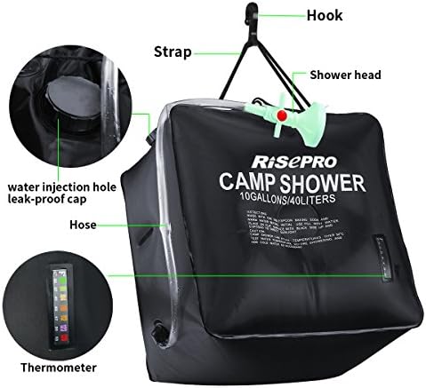 10 gallons/40L Solar Shower Bag Solar Heating Camping Shower Bag with Temperature Hot Water Outdoor Hiking Climbing XH07