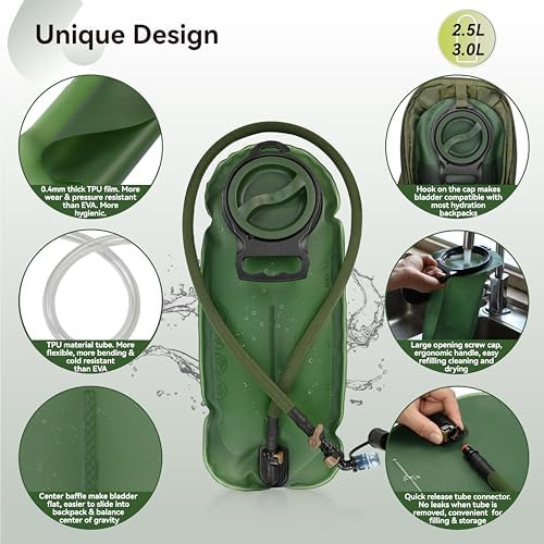 MARCHWAY 2L/2.5L/3L TPU Hydration Bladder, Ultra Durable Water Reservoir Bag with Insulated Tube for Hydration Pack for Cycling, Hiking, Running, Climbing, Biking