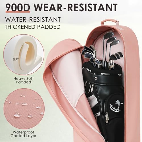Golf Travel Bags for Airlines with Adjustable Support Rod and Detachable Shoulder Straps, Soft Foldable Golf Club Travel Covers, 900D Heavy Duty Oxford -Universal Size