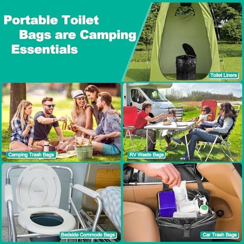 60 Portable Toilet Bags with Poo Gel Set, 8 Gallon Camping Toilet Bags with Absorbent Toilet Gel, Toilet Waste Bags, Leak-Proof Trash Bags for Camping Toilet, Traveling