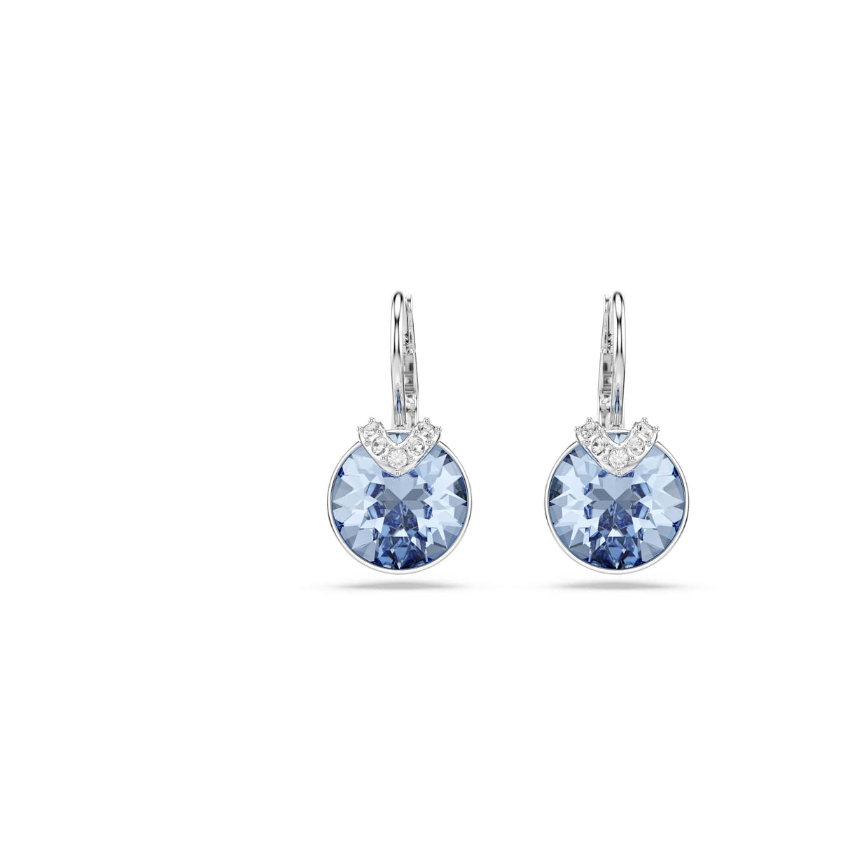 Swarovski Bella V drop earrings, Round cut, Blue, Rhodium finish