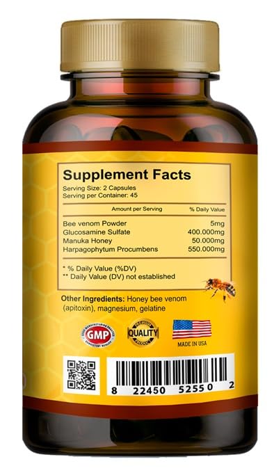 Premium Natural Bee Venom with glucosamine sulfate Veneno Abeja 90 Capsulas Apitoxin Manuka Honey Dietary Supplement