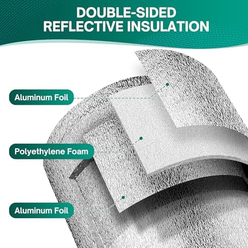 Window Insulation for Summer Heat, Reflective Insulation Roll 48 in X 10 Feet, Double-Sided Aluminum Foam Core Radiant Barrier Kit with Tape for RV Windows Garage Door