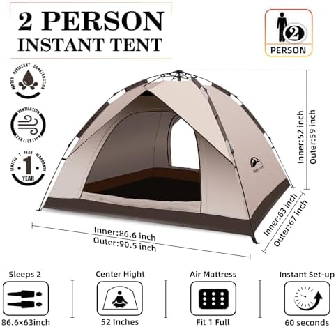 Happy Travel 1/2/3/4 Person Camping Tent, Instant Easy Pop Up Tents for Camping,Automatic Waterproof Family Camping Tent, Easy Set Up Tent,Portable Windproof Dome Tent for Camping Hiking & Traveling