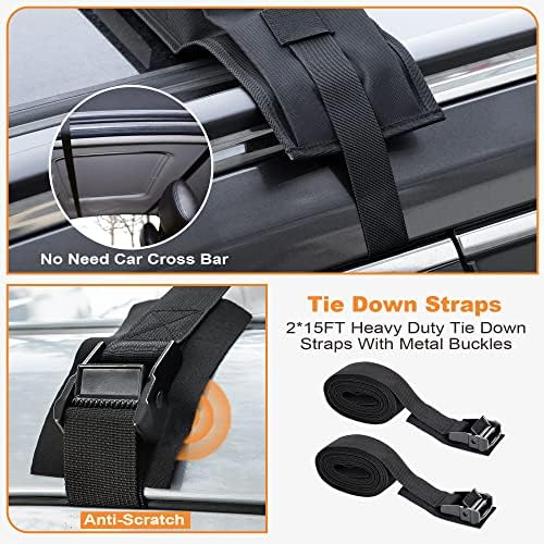 Golkcurx Universal Soft Roof Rack Pads for Kayak,Surfboard, SUP, Canoe, Snowboard with15FT Tie-Down Straps*2 and Storage Bag*1 (Black)