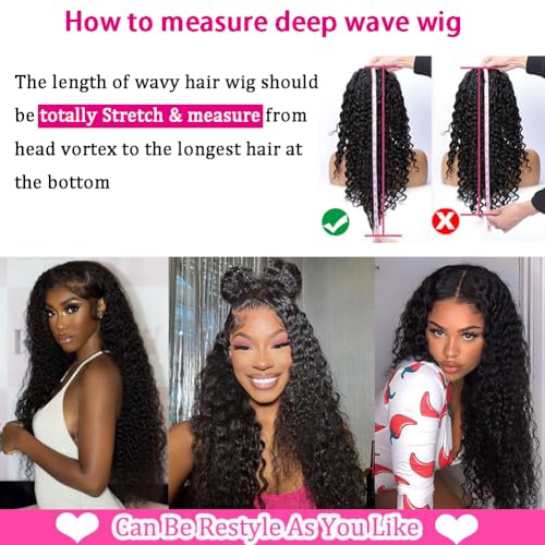 BLACROSS 28 Inch 13x6 Deep Wave Lace Front Wigs Human Hair 180 Density Deep Part Curly Lace Front Wigs Human Hair Pre Plucked Glueless Transparent Lace Frontal Wig Pre Plucked with Baby Hair