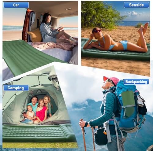 Camping Mattress Extra Thick 5in, Sleeping Pad for Camping with Pillow, Single Backpacking Mat Built-in Pump, Self Inflating Sleeping Pad, Sleep Mat Holds 440 lbs, 40D Nylon, Repair Kit