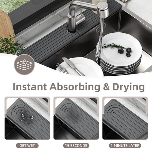 Faucet Mat for Kitchen Sink - Super Absorbent Diatomite Fast Drying Stone, Quick Drying Splash Guard,Prevents Moisture Buildup Sink, Durable Protector for Kitchen,Bathroom Counter