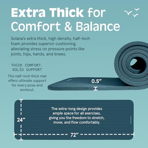 Retrospec Solana Yoga Mat 1/2" Thick w/Nylon Strap for Men & Women - Non Slip Exercise Mat for Yoga, Pilates, Stretching, Floor & Fitness Workouts