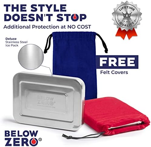 Below Zero Deluxe Stainless Steel Cooling Pack - Durable Ice Pack Lasts 48 Hours, Ice Pack for Bento, Lunch Bags, Coolers, Picnics, Camping, Beachgoers, Sporting Events - Longest Lasting (3 Pack)