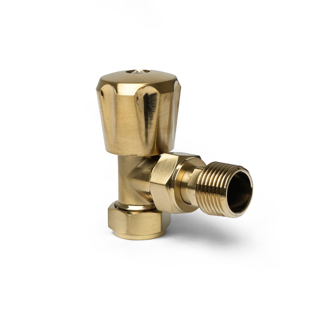 Gold Angled Thermostatic Radiator Valves TRV Modern Radiator Valves 15mm x 1/2" (Set of 2) for Heated Towel Rails & Central Heating Radiators Radiator Valve Set