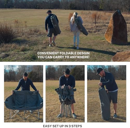 HITORHIKE Double Camping Chair Heavy Duty Oversized Folding Loveseat Camping Chair - Single/Double, All-Season Design with Cup Holder for Camping, Picnic, Beach