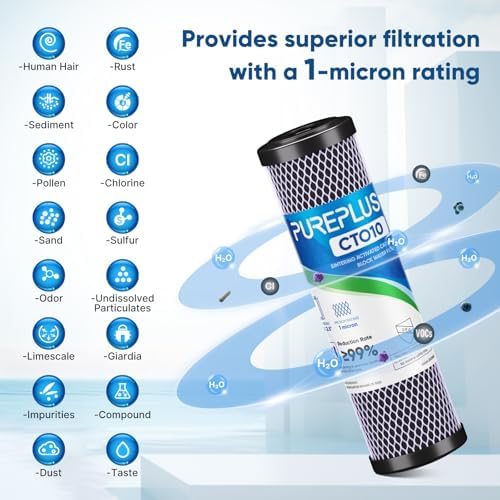 1 Micron 2.5" x 10" Whole House CTO Carbon Water Filter Cartridge Replacement for Under Sink Water Filter System, Dupont WFPFC8002, WFPFC9001, FXWTC, SCWH-5, WHEF-WHWC, WHCF-WHWC, AMZN-SCWH-5, 4Pack