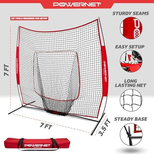 PowerNet Baseball Softball Practice Net 7x7 with Baseball Accessories for Practice Pitching, Batting & Fielding, Ball Caddy, Weighted Baseballs, Tee