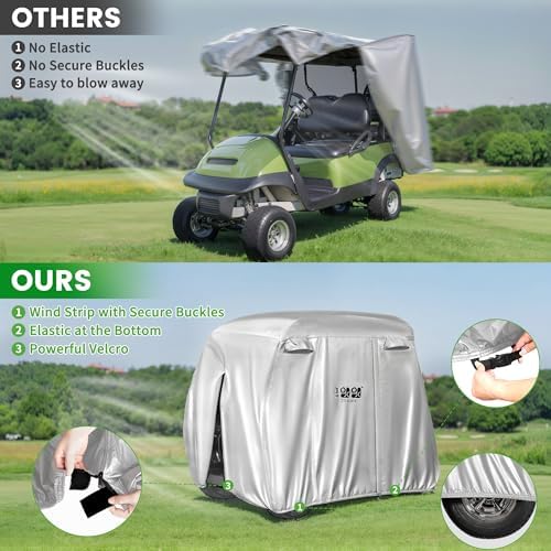 10L0L 2/4/4+2 Passenger Golf Cart Cover Fits for Yamaha EZGO Club Car, 420D Waterproof Durable Polyester Golf Cart Cover with Three Zipper Doors Windproof Sunproof - Black/Army Green/Sliver