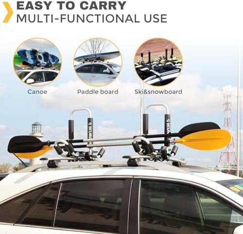 Kayak Roof Rack, Aluminum Kayak Carrier Folding J-Style Universal 4-in-1 Multifunction for Canoe, SUP, Kayaks, Surfboard Rooftop Mount on SUV, Car and Truck Crossbars