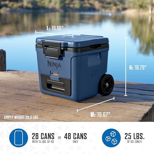 Ninja FrostVault 30qt Wheeled Cooler with Dry Zone, Integrated Fridge-Temp Dry Storage Drawer, Premium Heavy-Duty Insulated Cooler, Keeps Ice for Days, Lakeshore Blue, FB230BL