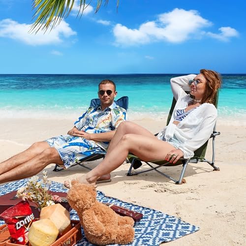 PORTAL Beach Chairs for Adults Camping Low Lightweight Portable Chair with Cup Holder Mesh Back Carry Bag for Outdoor Sand Lawn Travel Picnic Festival Concert, 350LBS