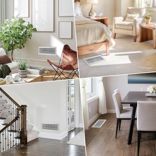4" x 12" Floor Register 2 Pack - Heavy Duty Steel Walkable Floor Vents - Easy Adjust Air Supply Lever - Vent Covers for Home (White)