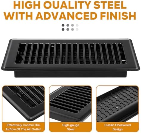 4 x10 Floor Registers, Floor Vent Covers 10 Pack, Heavy Duty Steel Walkable Vent Covers for Home Floor, Easy Adjust Air Supply Lever, for Sidewall and Floor, Black