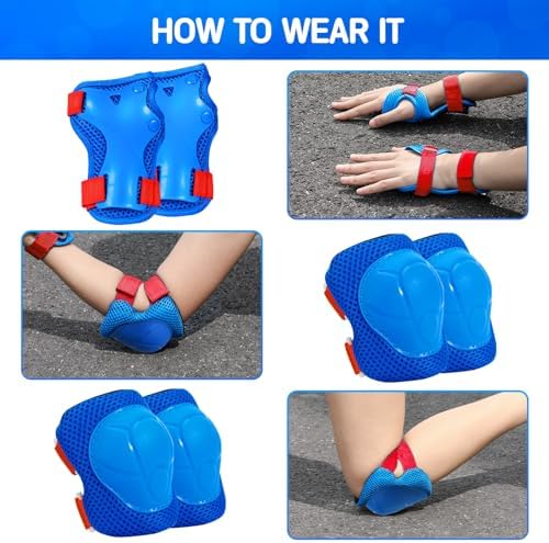 Kids Protective Gear Set Knee Pads for Kids 3-14 Years Toddler Knee and Elbow Pads with Wrist Guards 3 in 1 for Skating Cycling Bike Rollerblading Scooter