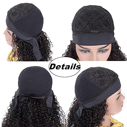 Lauberita Headband Wig Human Hair Wigs 16 Inch Wear and Go Glueless Wig Curly Deep Wave Headband Wig Natural Color