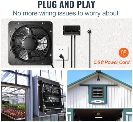 VEVOR 14'' Exhaust Fan with Temperature Humidity Controller, 1513 CFM, 10-Speed Adjustable Wall Mount Attic Fan, Ventilation and Cooling for Greenhouses, Garages, Sheds, ETL Listed