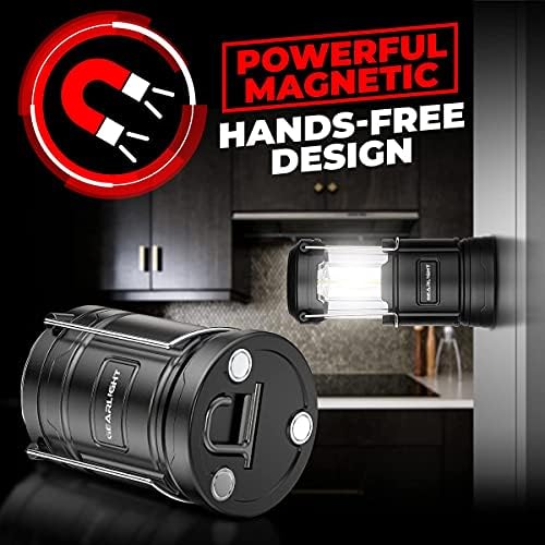 GearLight Camping Lantern - 2 Portable LED Battery Powered Lantern with Magnetic Base and Foldable Hook for Emergency Use or Campsites, Essential Hurricane Survival Kit with Batteries