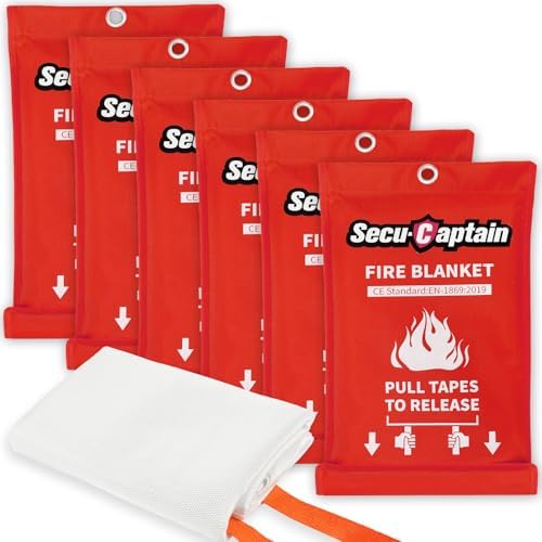 SecuCaptain Emergency Fire Blanket for Home and Kitchen - 6 Pack 40"x40" Flame Suppression Fiberglass Fire Blankets for House Camping Car Warehouse Office Emergency Survival Safety