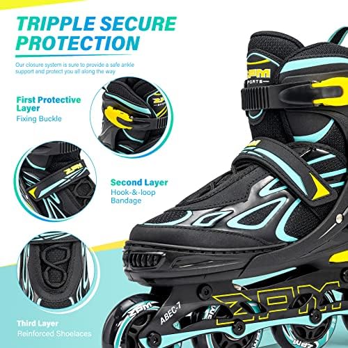 2PM SPORTS Vinal Girls Adjustable Flashing Inline Skates, All Wheels Light Up, Fun Illuminating Skates for Kids Men Adult Women and Boys