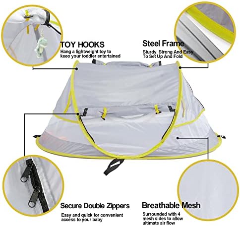 Green Pipe Baby Pop Up Tent - UPF 50+ Sun Shade with Mosquito Net, Beach Umbrella for Girls & Boys