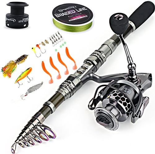 Sougayilang Fishing Rod Reel Combo with Telescopic Fishing Pole Spinning Reel Carrier Bag for Travel Saltwater Freshwater Fishing