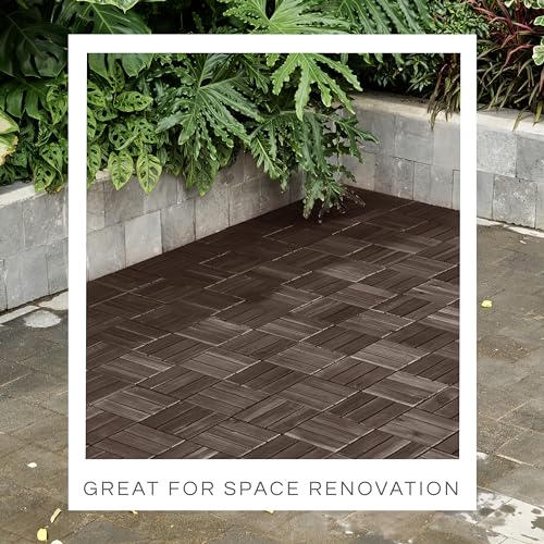 10 Pcs Interlocking Deck Tiles, Patio Flooring - Outdoor Waterproof Acacia Wood Tiles for All Weather Use - Balcony, Backyard, Indoor & Outdoor (Espresso, 10 Pcs - 12.1 Square Ft)