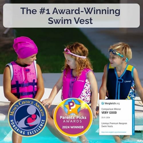 Limmys Premium Kids Swim Vest - Toddler Swim Jacket and Buoyancy Swimming Aid - Modern Design Swimming Vest for Boys, Girls and Babies - Drawstring Bag Included