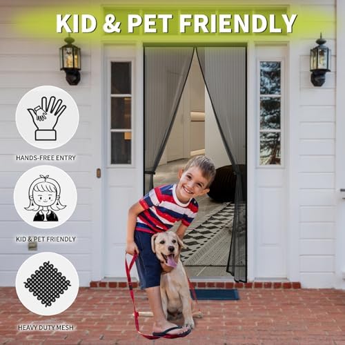 Magnetic Screen Door - Fit for Door Size:36 x 96 Inch, Screen Itself Size:38"x97", Hands Free Mesh Partition,Heavy Duty Screen Door Mesh Curtain Keeps Bugs Out, Frame Hook & Loop, Pet and Kid Friendly