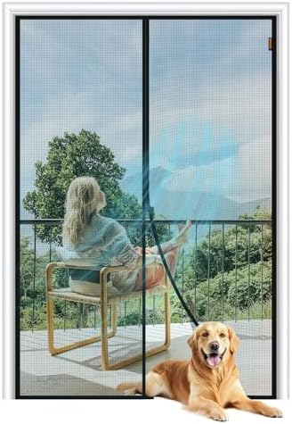 MAGZO Magnetic Screen Door Fit Door Size 40 x 80 Inch, Screen Size 42" x 81" Strong Magnet French Style Mesh, Heavy Duty Fiberglass Mesh with Hook & Loop for Sliding Entrance, Gray