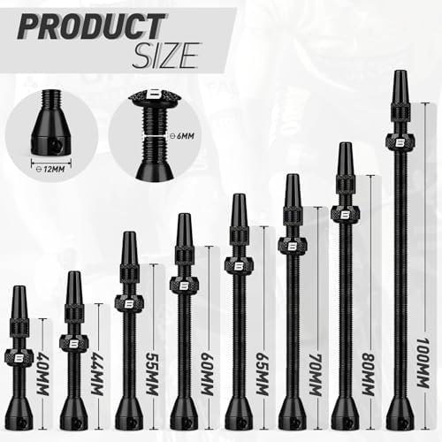 BWSHLF Tubeless Presta Valve Stem 40/44/55/60/65/80/100 mm, Super Light Alloy Presta Valve Stem Kit with Valve Core Remover Tool and Valve Stem Caps - Multiple Color and Size Options(Pair)