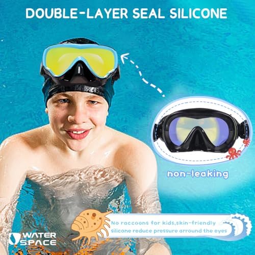 Kids Swimming Goggles Swim Mask with Nose Cover for Kids Youth 3-15, Anti-Shattered Lens UV Protection No-leak