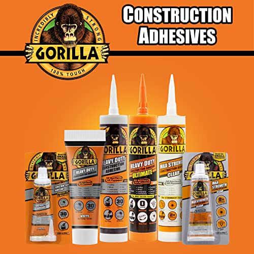 Gorilla Heavy Duty Construction Adhesive, White Glue, 7 Ounce Squeeze Tube (Pack of 2) - Gap Filling and Waterproof