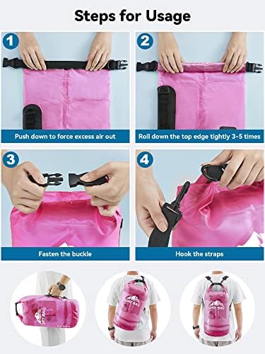 HEETA Dry Bag Waterproof for Women Men, 5L/10L/20L/30L/40L Roll Top Lightweight Dry Storage Bag Backpack with Phone Case for Travel, Swimming, Boating, Kayaking, Camping & Beach, 11 Transparent Colors