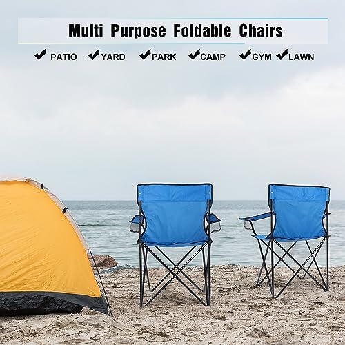 HaSteeL Foldable Camping Chair Set of 2, Folding Camp Chairs & Carrying Bags for Adults, Portable for Lawn, Outdoors, Fishing, Hiking, Travel, Picnic, Beach, Oversized & Supports 275lbs (Blue)
