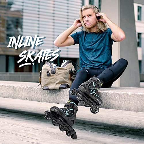 2PM SPORTS Vinal Girls Adjustable Flashing Inline Skates, All Wheels Light Up, Fun Illuminating Skates for Kids Men Adult Women and Boys