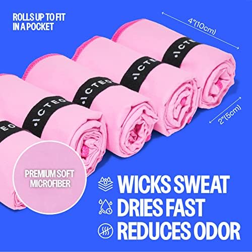 Acteon Quick Dry Gym Towels, Silver ION Odor-Free Super Absorbent Pink Towels, Pink Towel Set, Womens Workout Accessories for Body Sweat Yoga Tennis