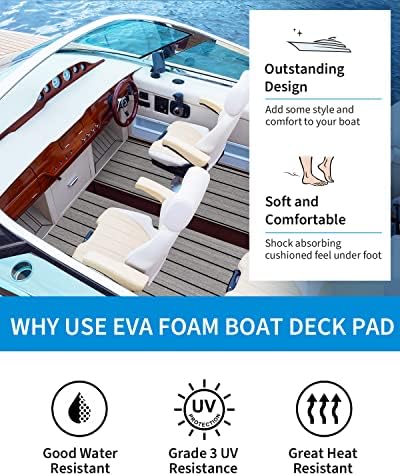 OCEANBROAD EVA Foam Boat Flooring with 3M Adhesive Backing Marine Self-Adhesive Decking 96''x45.6''/36''/28.8''/16.8'', 48''x16.8'' Faux Teak Sheet for Jon Boats Swim Platform Helm Pad RV Floor