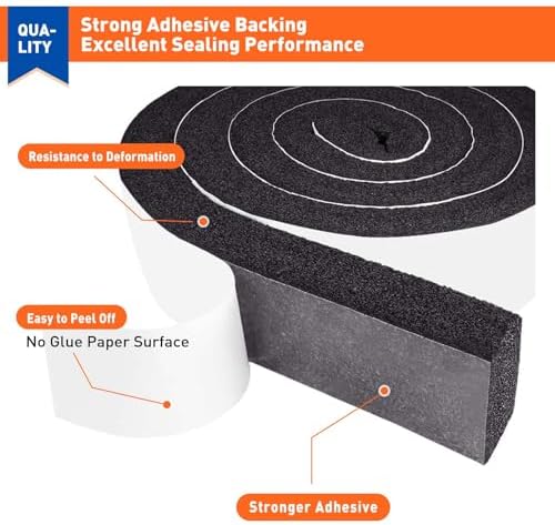 MAGZO Weather Stripping Door Seal 2 Inches W X 1 Inch T, Strong Adhesion and High Resilience Air Conditioner Foam Insulation for Furniture, Total Length 6.5 Feet (1 Roll)