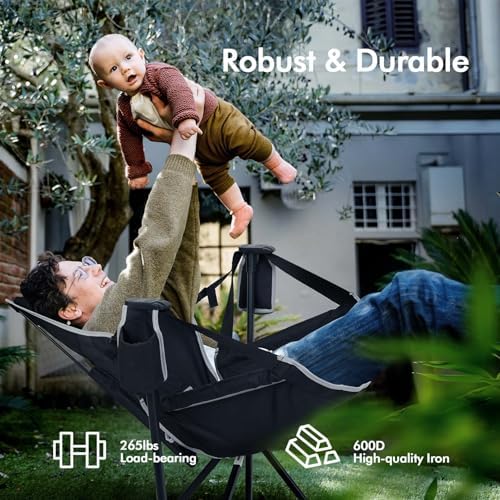 AKSOUL Hammock Camping Chair Swinging: Aluminum Alloy Adjustable Back Swinging Chair, Folding Rocking Chair with Pillow Cup Holder, Recliner for Outdoor Travel Sports Games Lawn Concerts Backyard