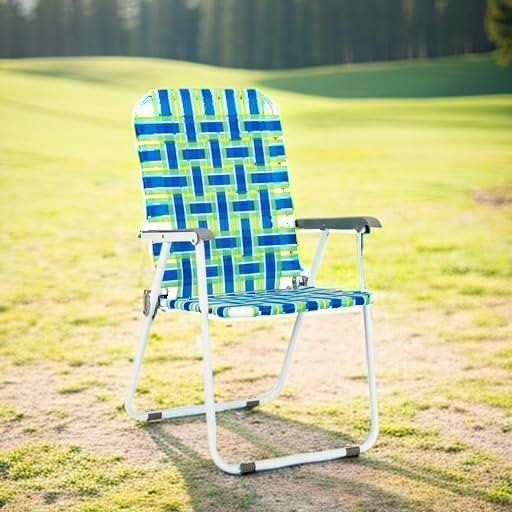 VINGLI Patio Lawn Webbed Folding Chairs Set of 2, Outdoor Beach Portable Lawn Chair Camping Chair Beach Chair for Yard, Garden Dining (Blue, Classic)