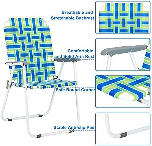 VINGLI Patio Lawn Webbed Folding Chairs Set of 2, Outdoor Beach Portable Lawn Chair Camping Chair Beach Chair for Yard, Garden Dining (Blue, Classic)