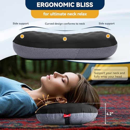 Hikenture Camping Pillow with Soft Foam, Extra-Comfort Inflatable Pillow with Removable Cover, Compact Portable Backpacking Pillow